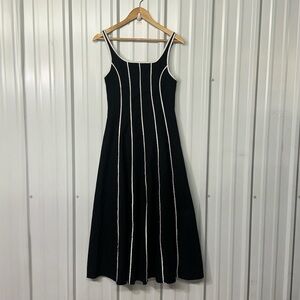 Black Linen Blend Maxi Dress White Contrast Stitching Minimalist A-Line Sundress